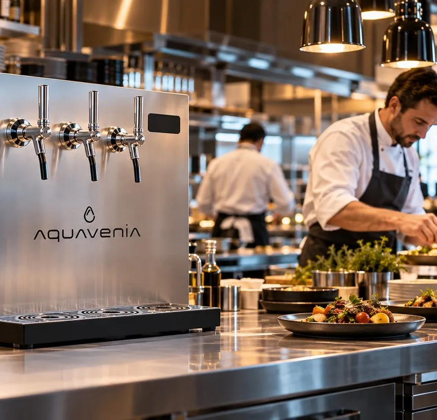 AquaVenia BGV 50L commercial multi-tap system on a restaurant pass