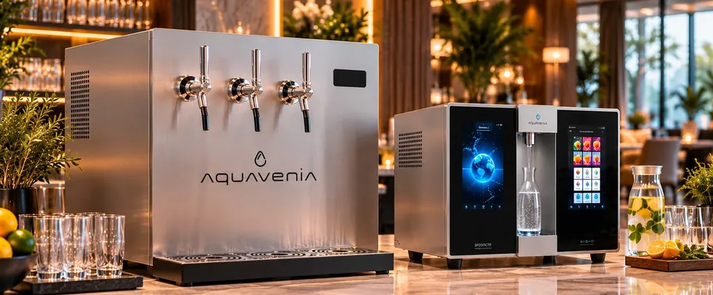 AquaVenia BGV 50L multi-tap system beside the AquaVenia Countertop 50 touchscreen system at realistic relative scale